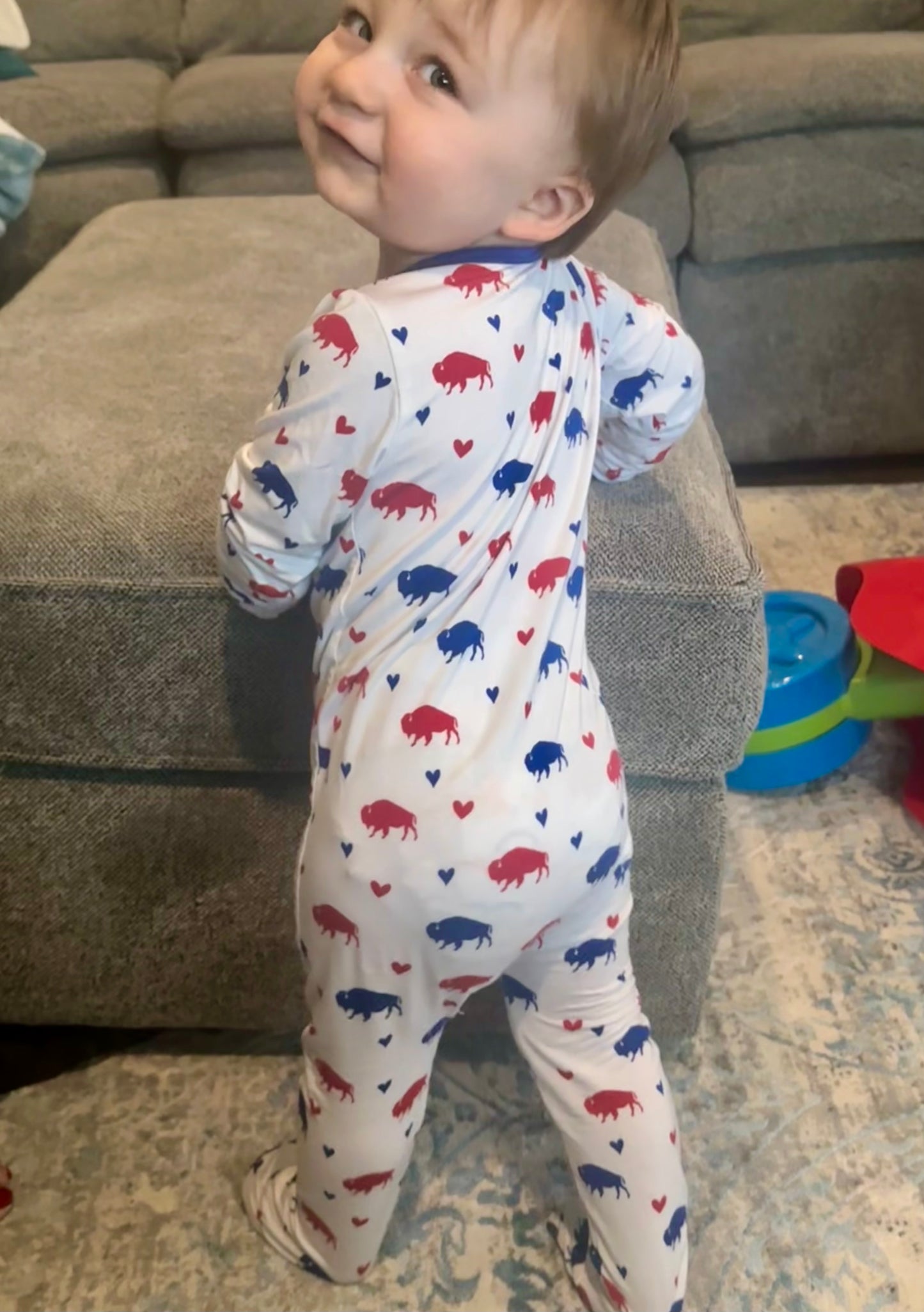 Buffalo Love Baby Romper, Blue or Red