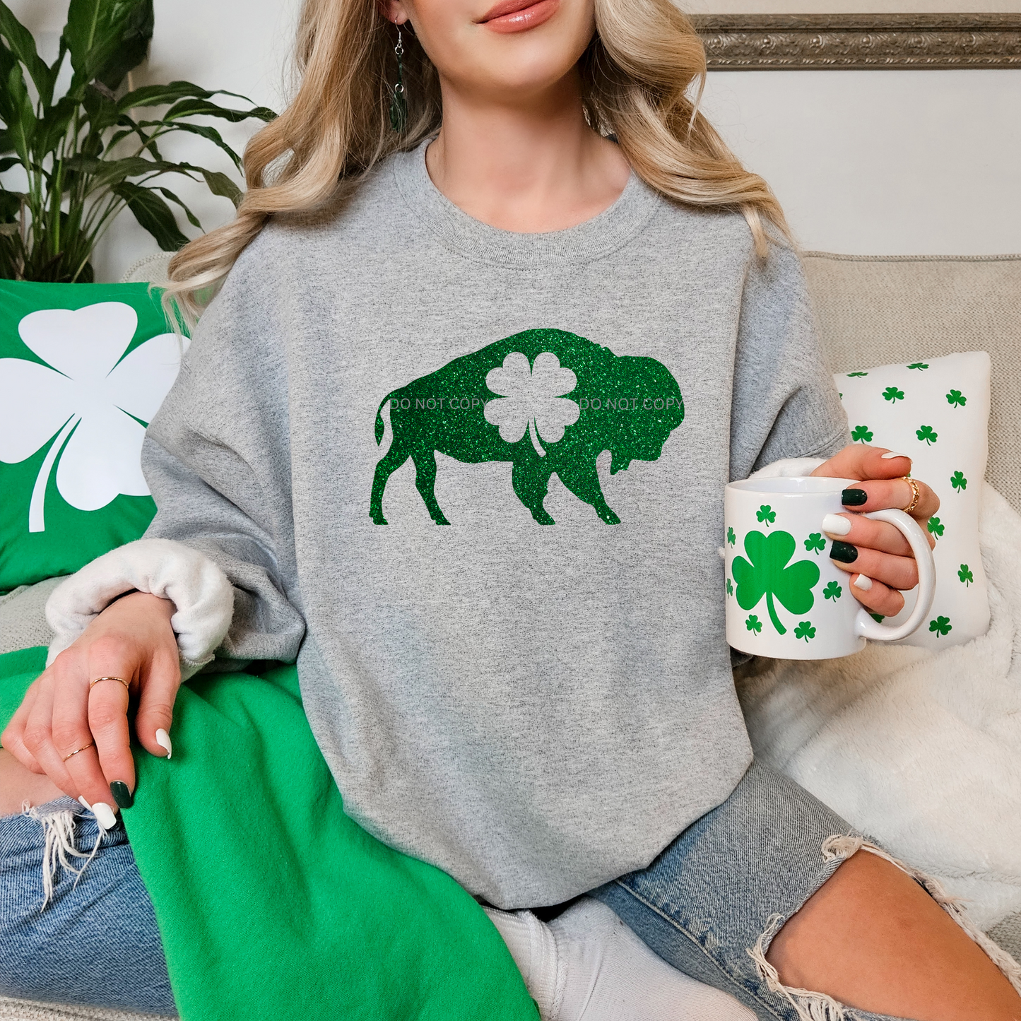 St. Patrick's Day Faux Glitter Green Buffalo