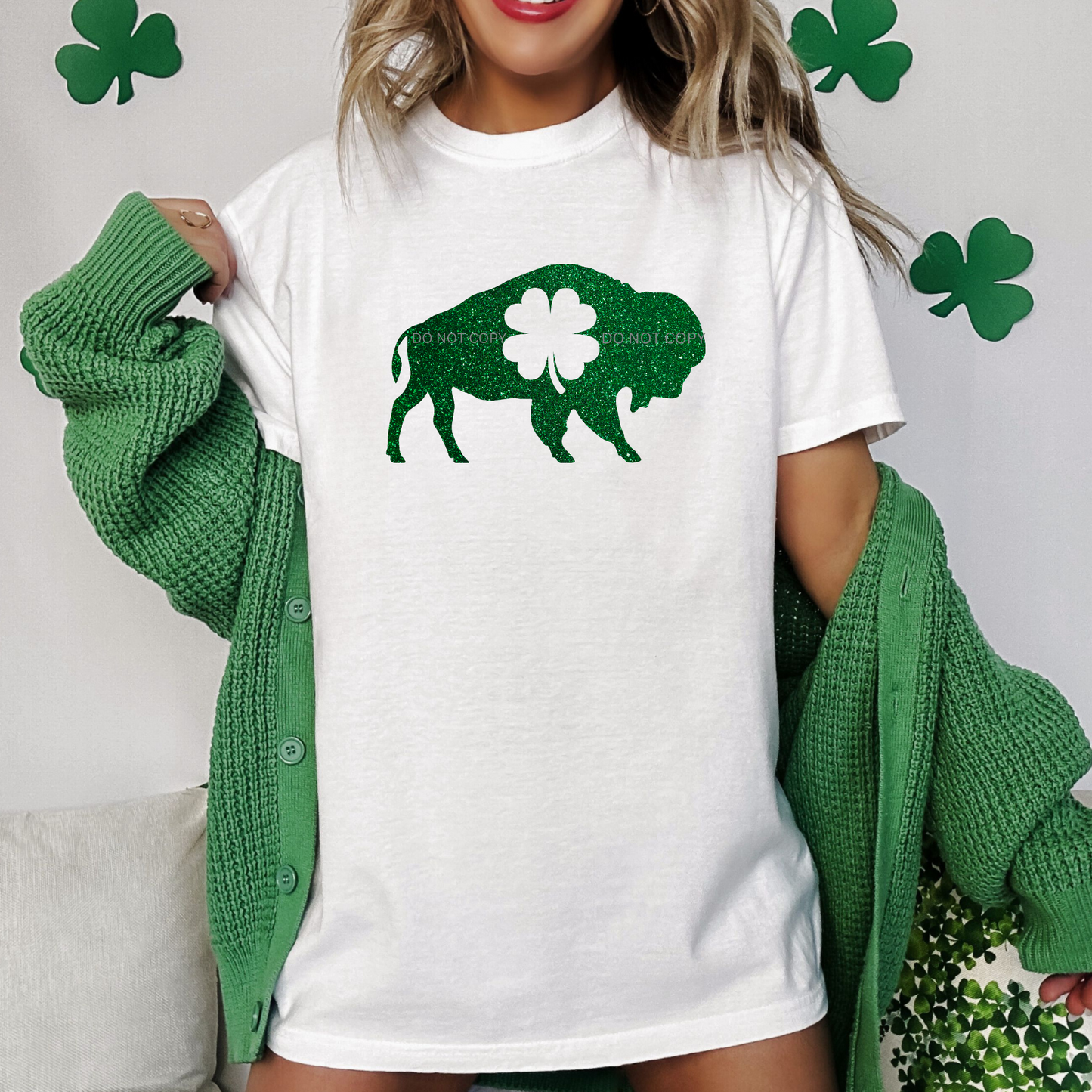 St. Patrick's Day Faux Glitter Green Buffalo