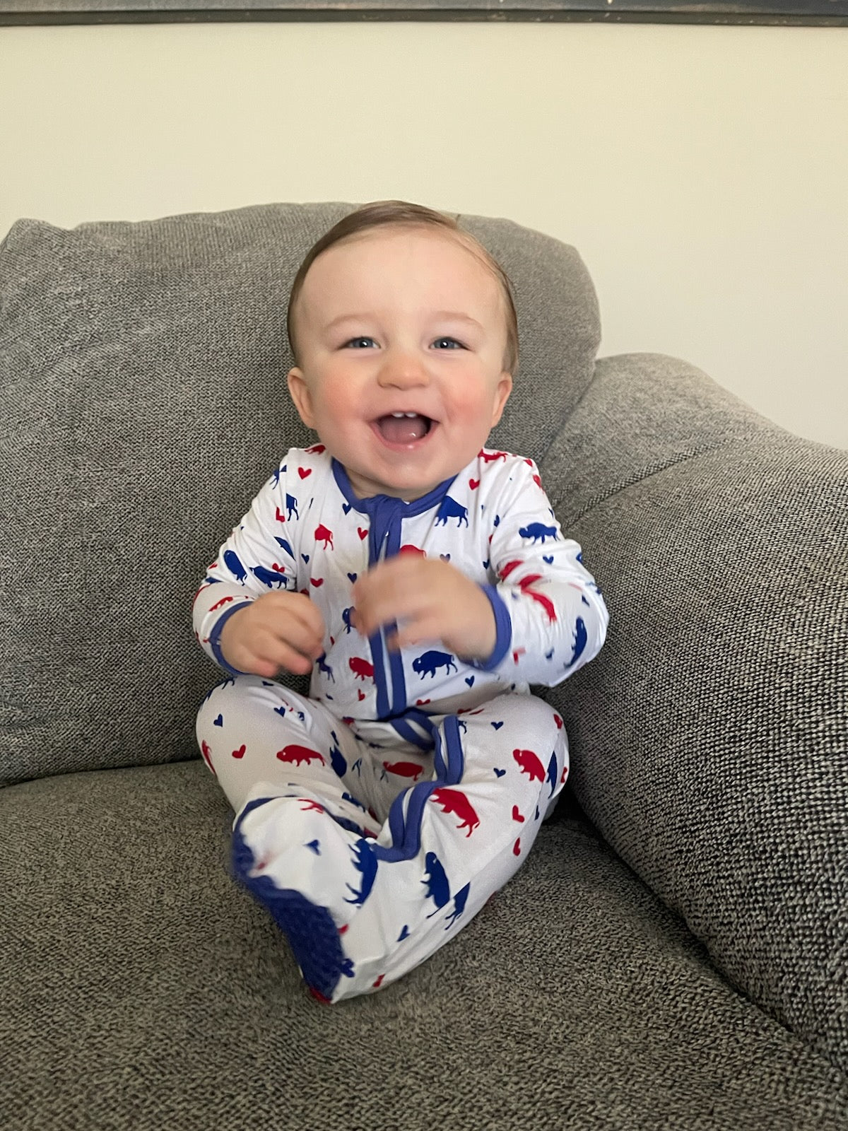 Buffalo Love Baby Romper, Blue or Red