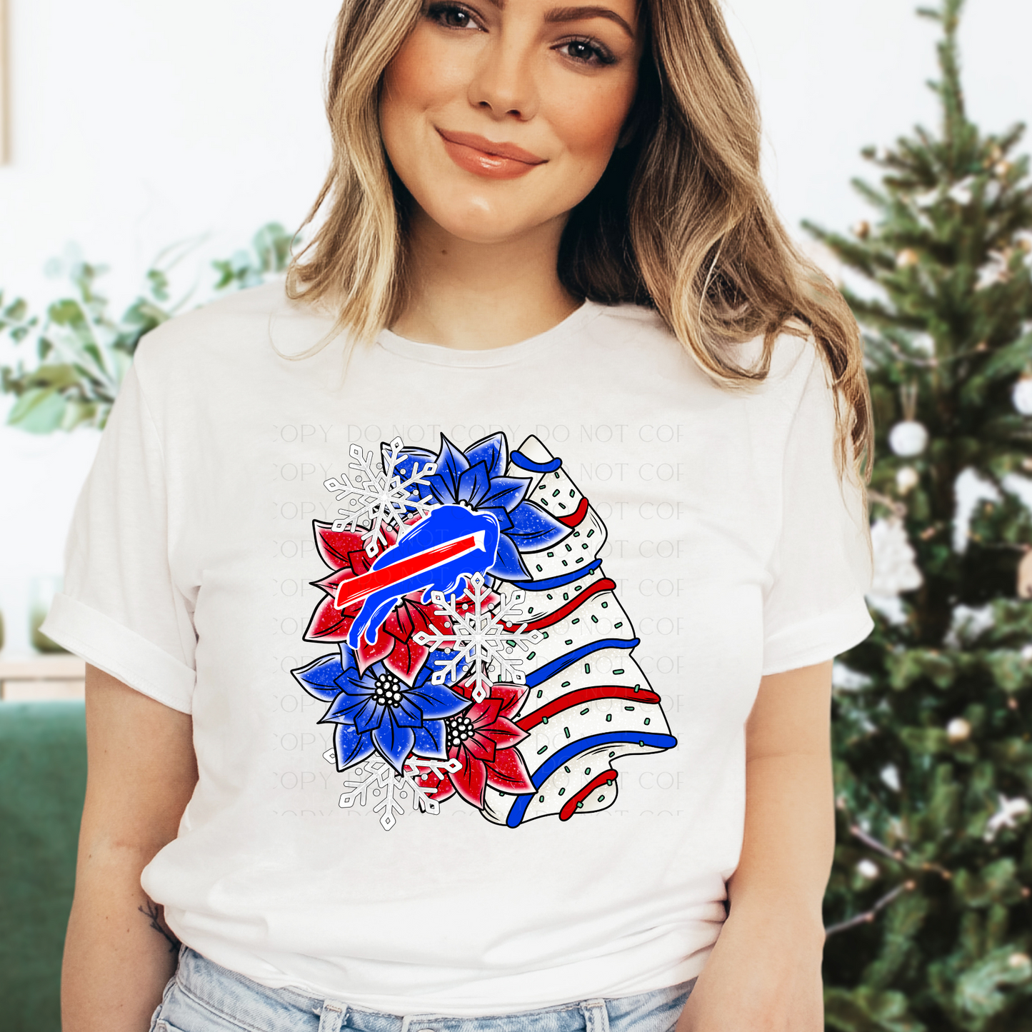 Buffalo Christmas Tree Cake Poinsettias T-Shirt or Sweatshirt