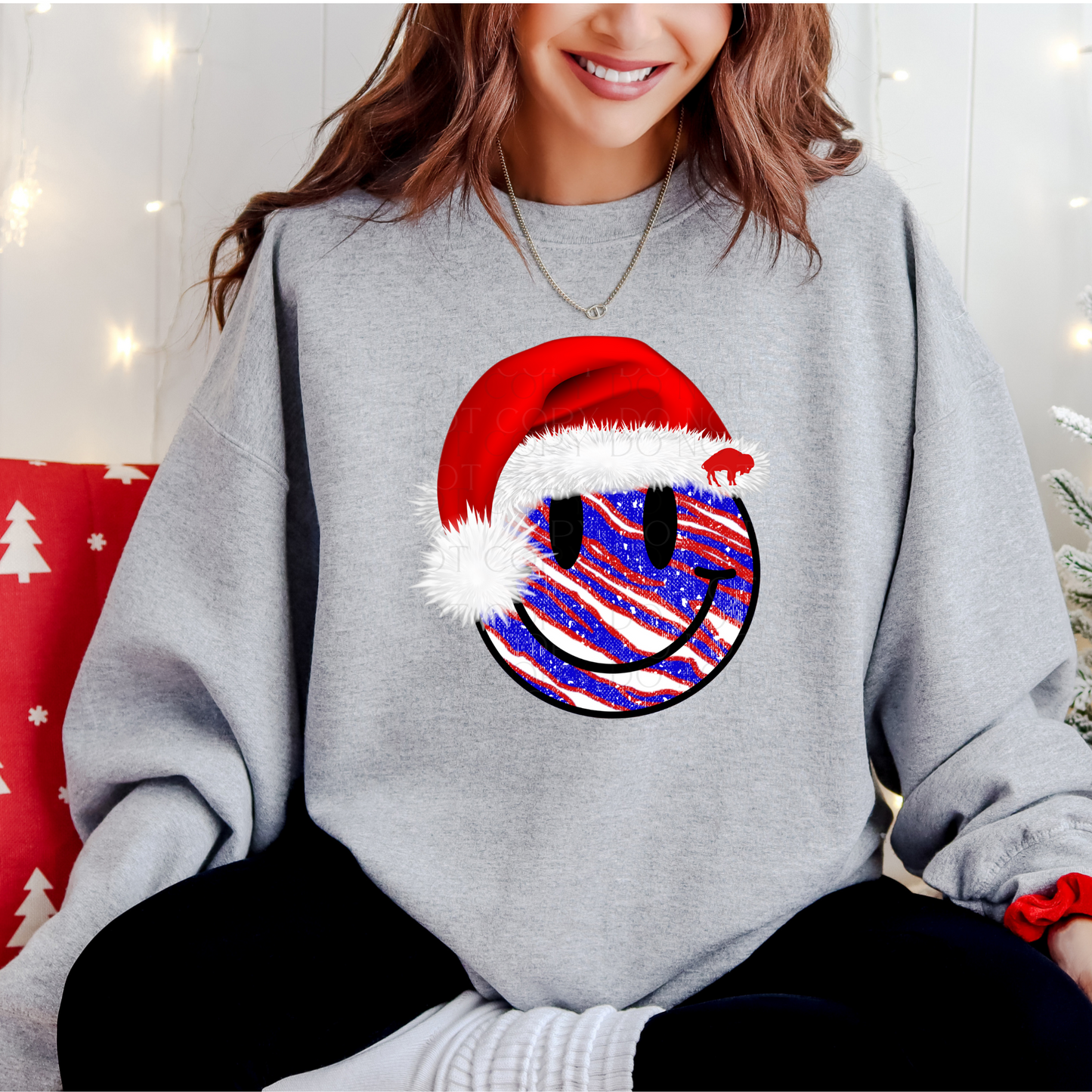Buffalo Stripe Smiley with Santa Hat T-Shirt or Sweatshirt