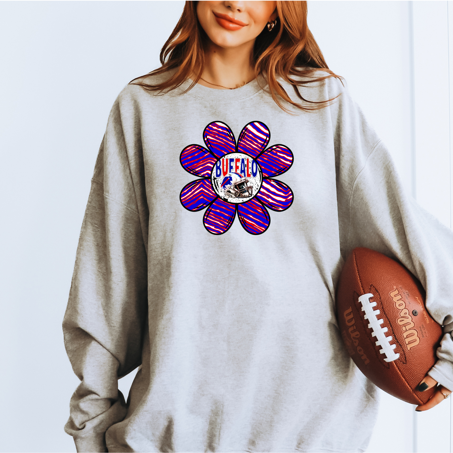 Flower Red Blue Buffalo Football T-shirt or Sweatshirt