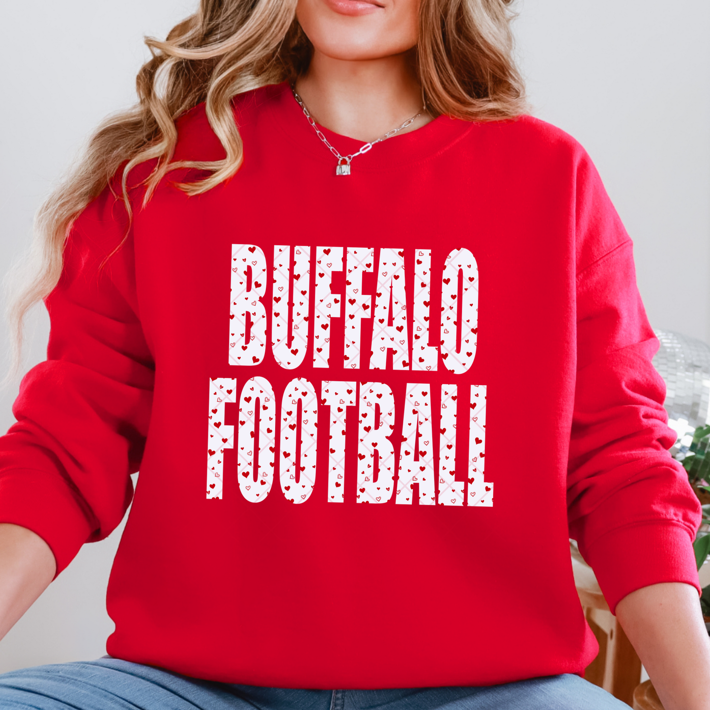 Buffalo Football Hearts Valentine Crewneck Sweatshirt