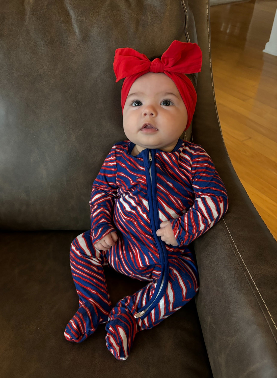 Baby Pajama Red White Blue Stripe Print Buffalo