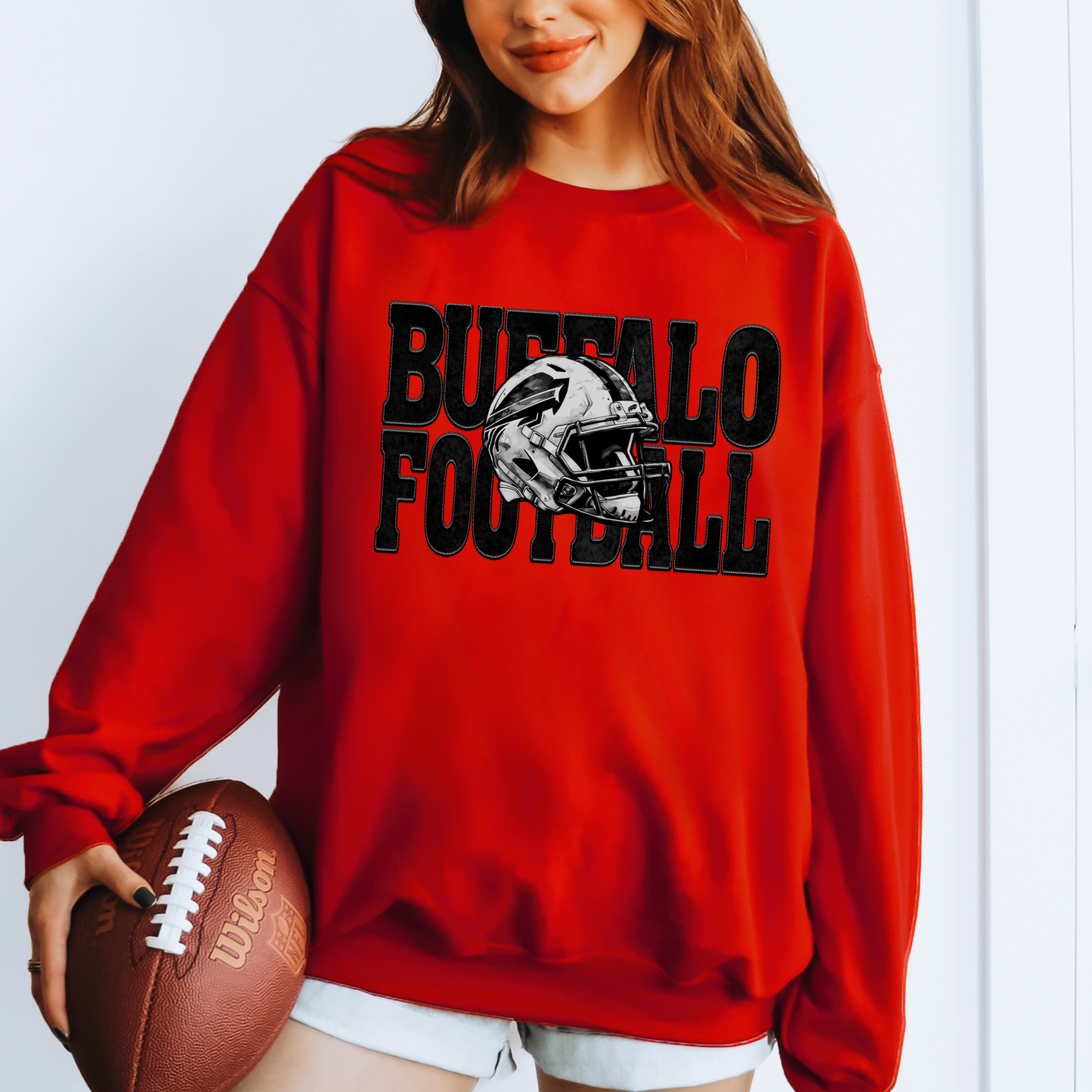 Buffalo Football Faux Embroidery Helmet T-shirt or Sweatshirt