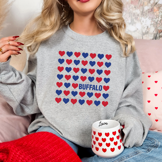 Red and Blue Hearts Buffalo Valentine Sweatshirt