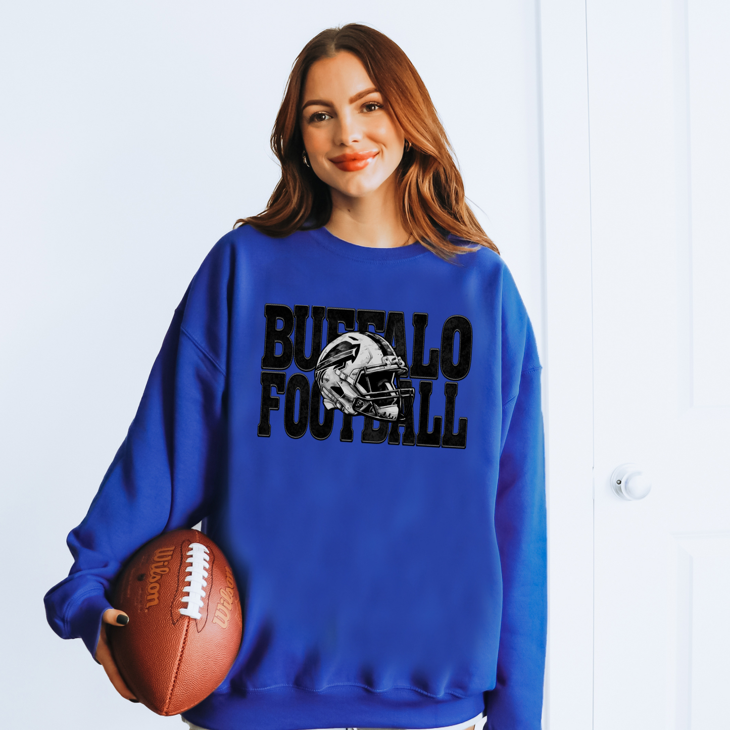 Buffalo Football Faux Embroidery Helmet T-shirt or Sweatshirt