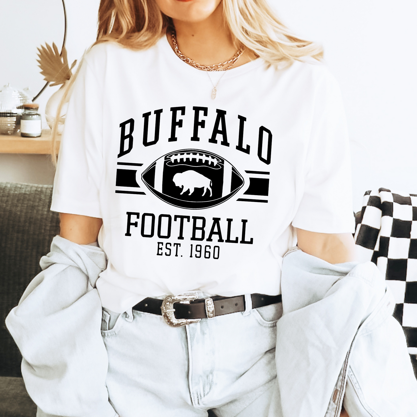 Buffalo Football Single Color Black or White T-Shirt or Sweatshirt