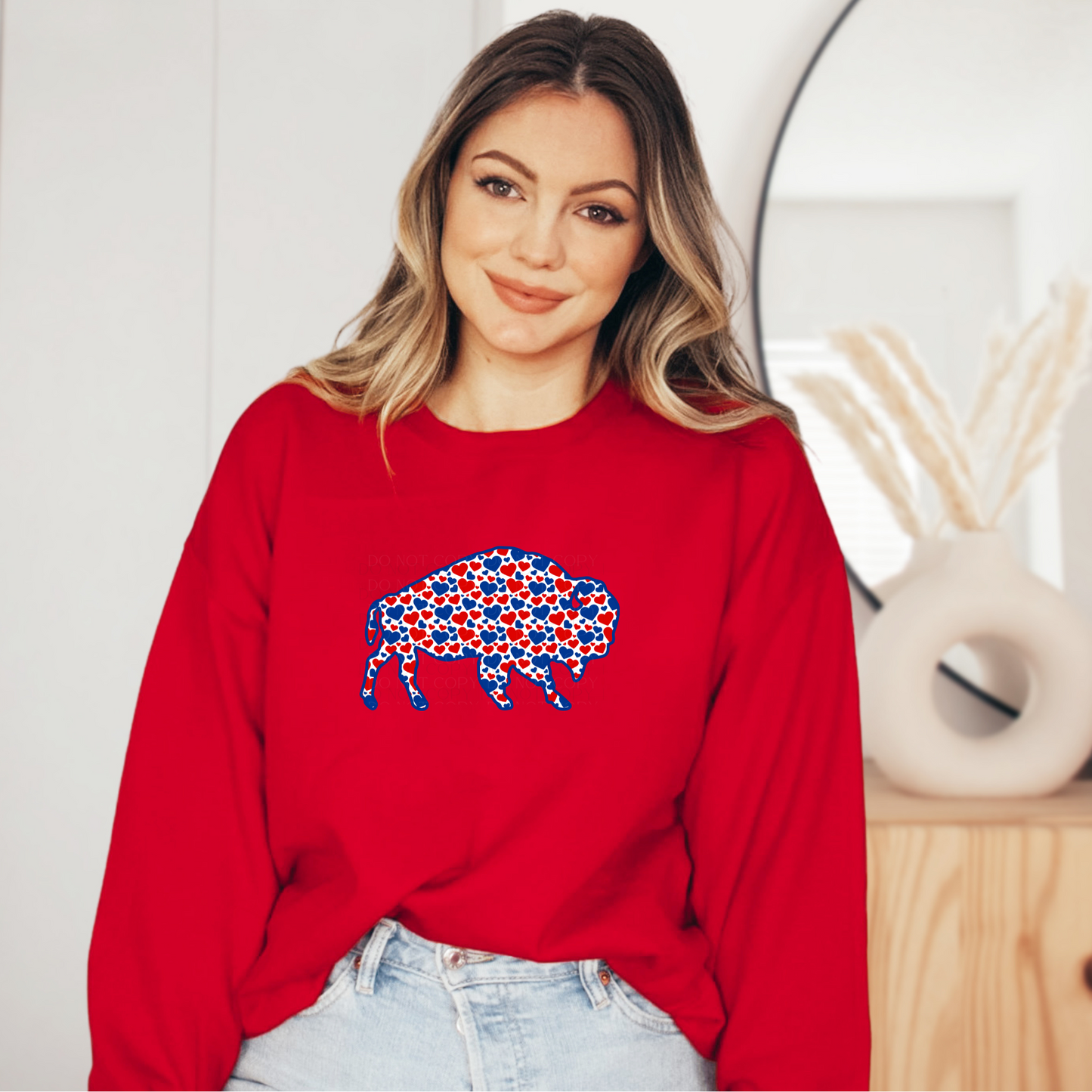 Blue and Red Hearts Buffalo Love Sweatshirt