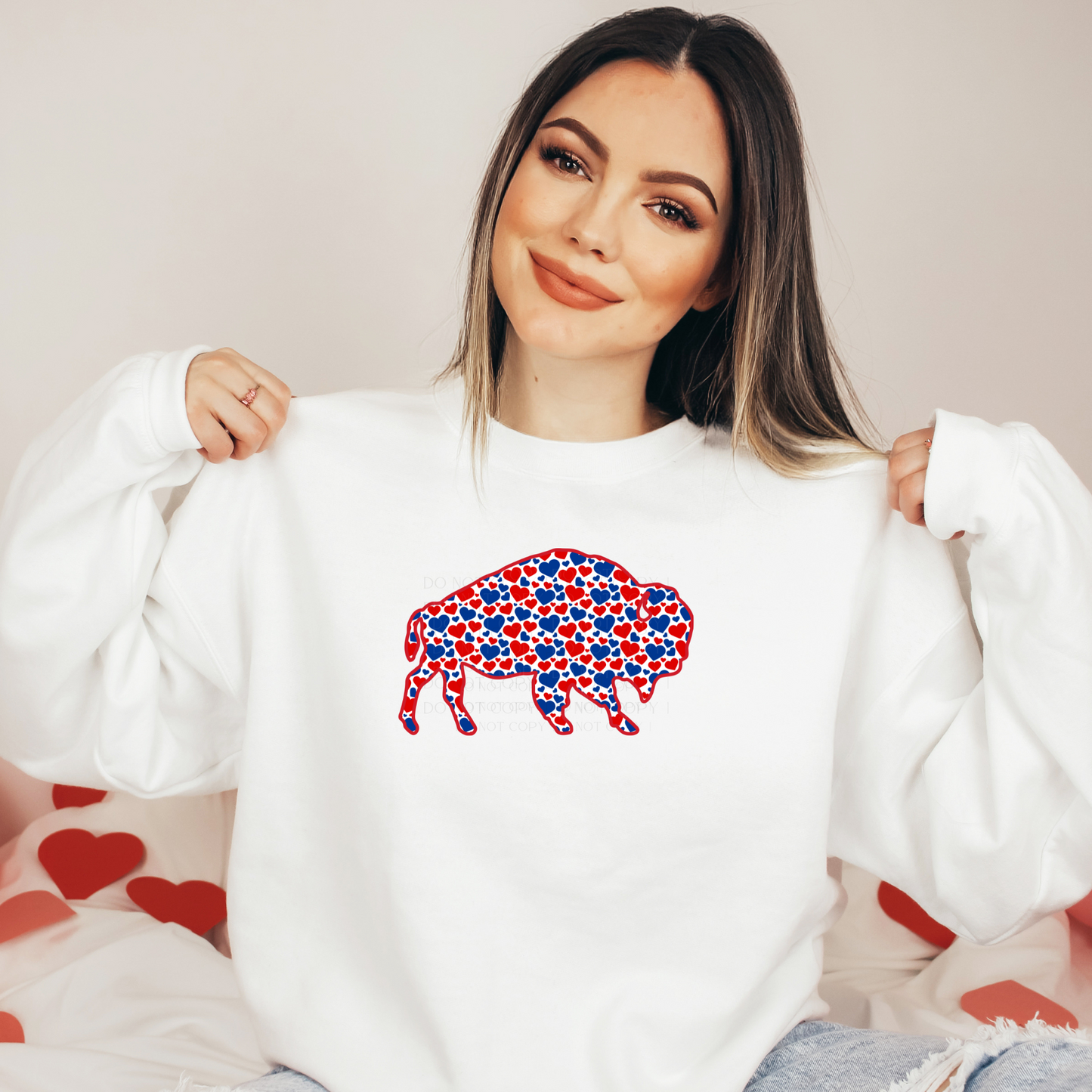 Blue and Red Hearts Buffalo Love Sweatshirt