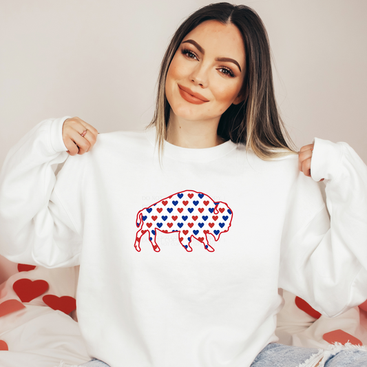 Red and Blue Rows of Hearts Buffalo Valentine Sweatshirt