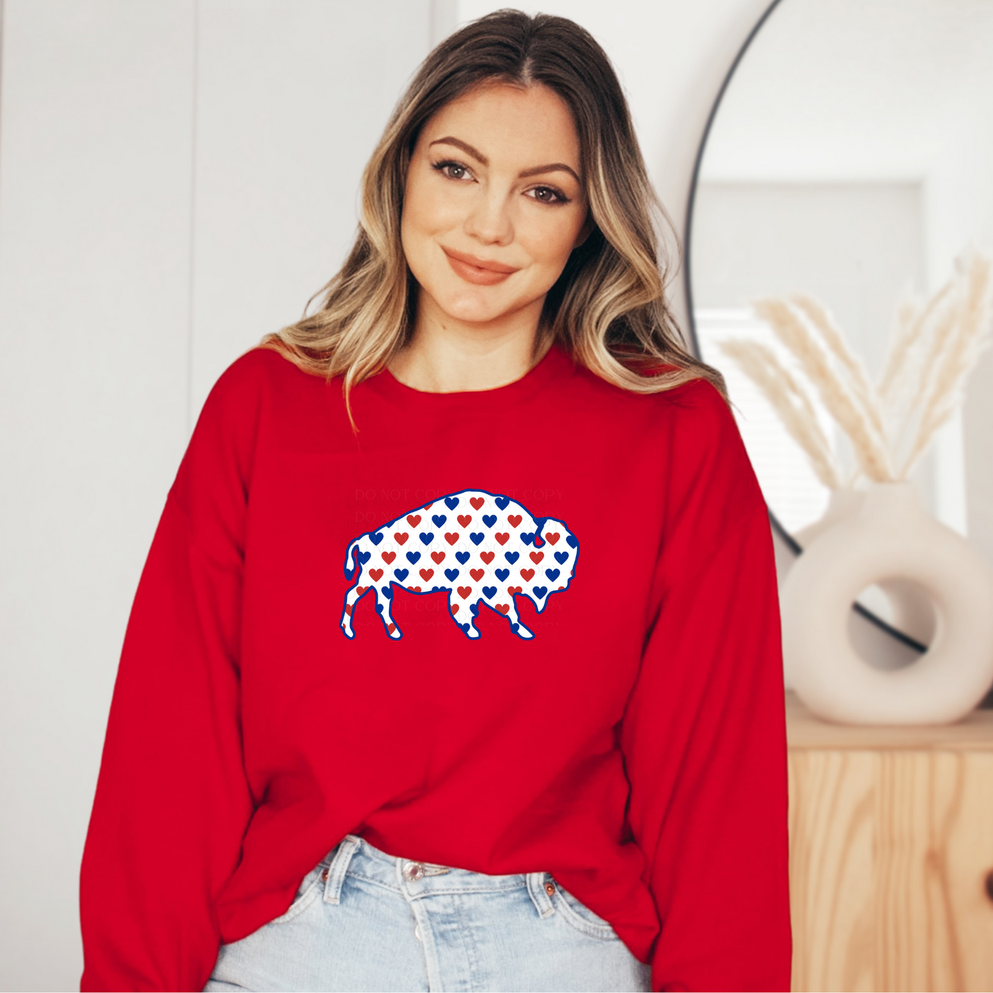 Red and Blue Rows of Hearts Buffalo Valentine Sweatshirt