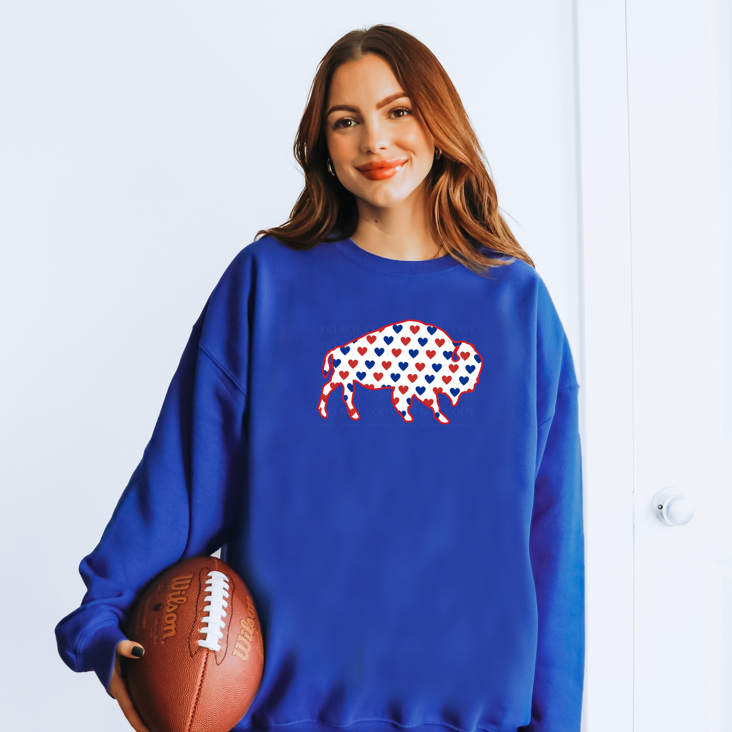 Red and Blue Rows of Hearts Buffalo Valentine Sweatshirt