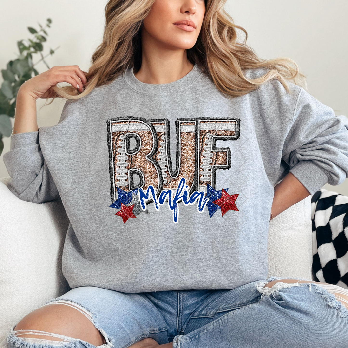Buf Mafia Faux Embroidery Faux Glitter T-Shirt or Sweatshirt