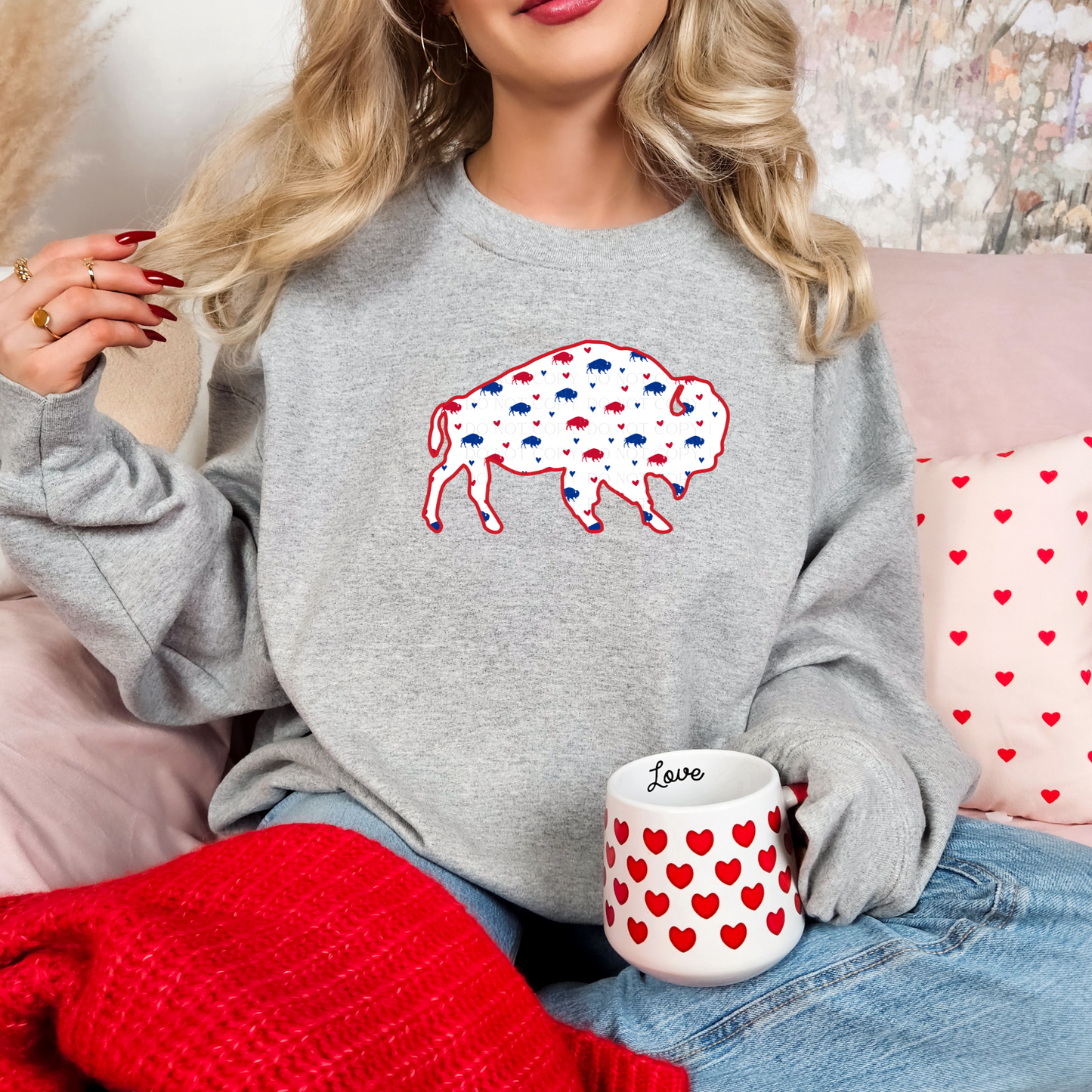 Red and Blue Buffalo and Hearts Sweatshirt