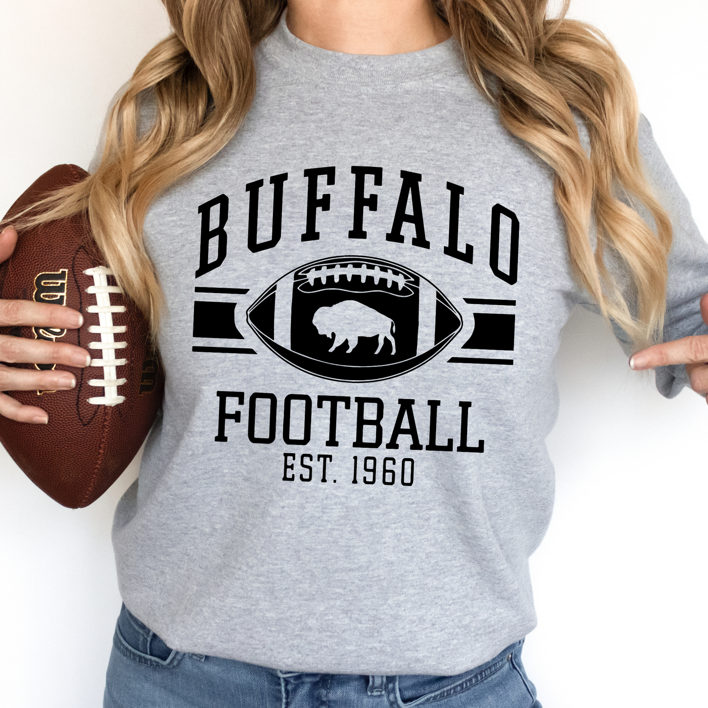 Buffalo Football Single Color Black or White T-Shirt or Sweatshirt