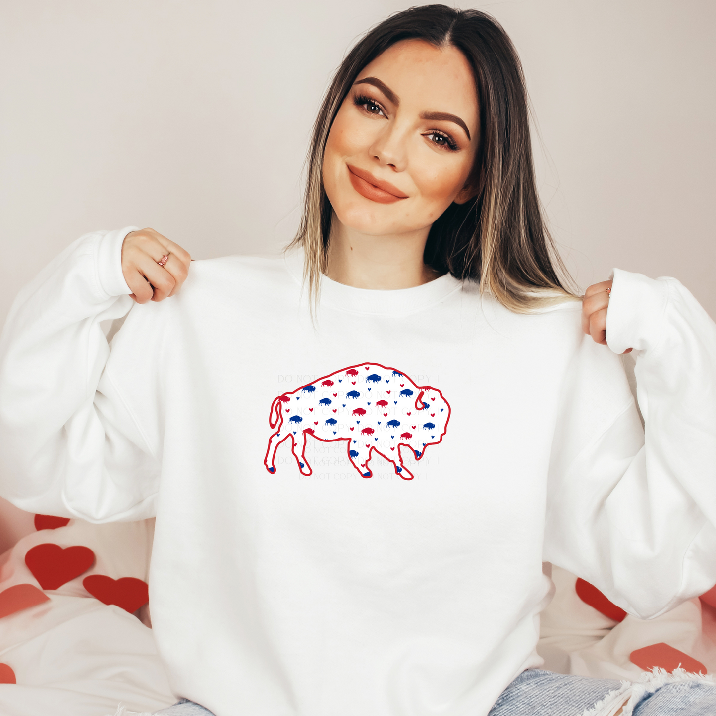 Red and Blue Buffalo and Hearts Sweatshirt