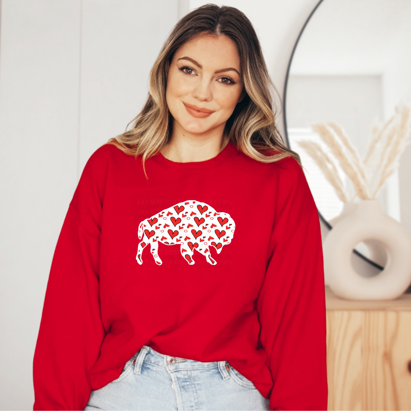 Buffalo Red Heart Valentine Crewneck Sweatshirt