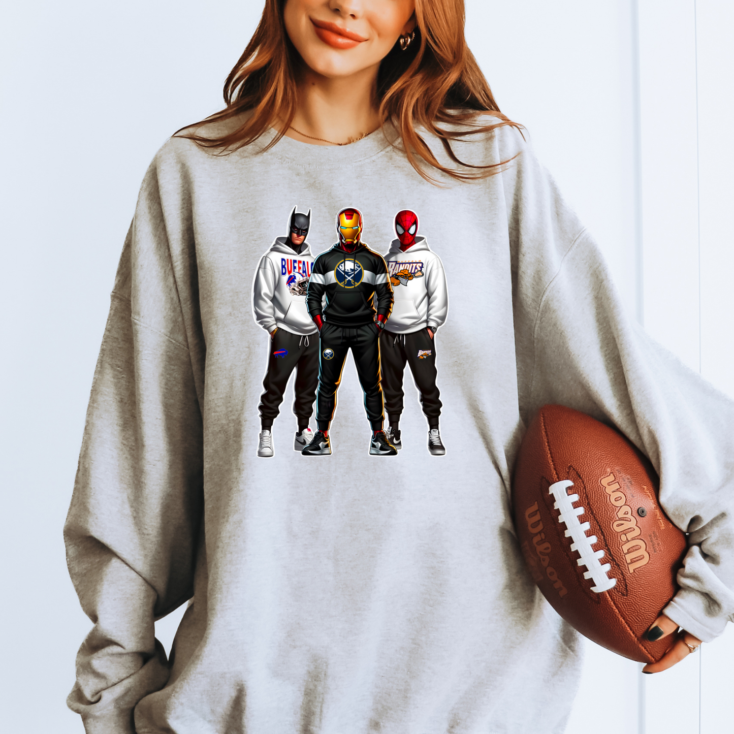 Super Heroes Buffalo Sports Teams Football Hockey Lacrosse Hero T-shirt or Sweatshirt