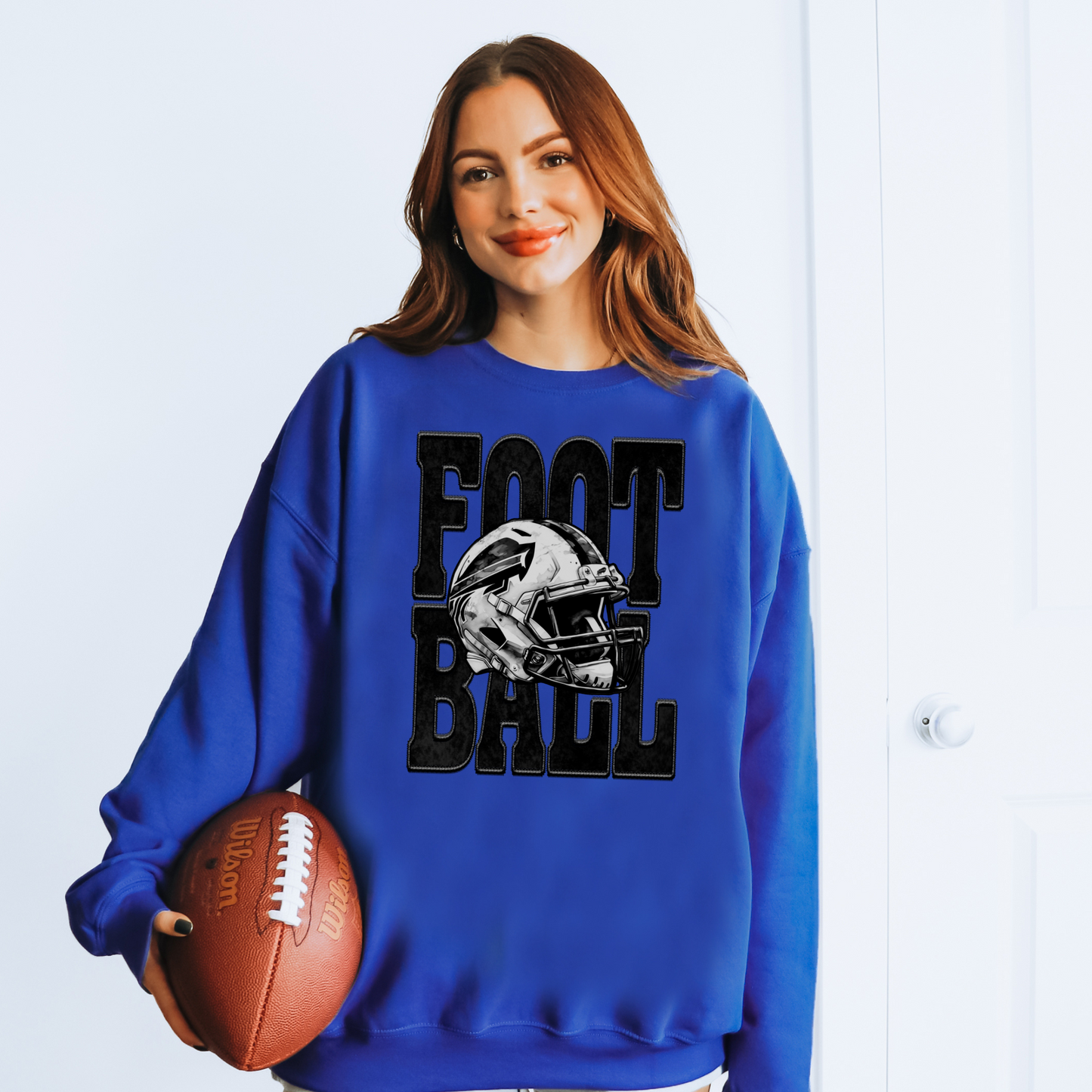 Football Faux Embroidery Buffalo Helmet T-shirt or Sweatshirt