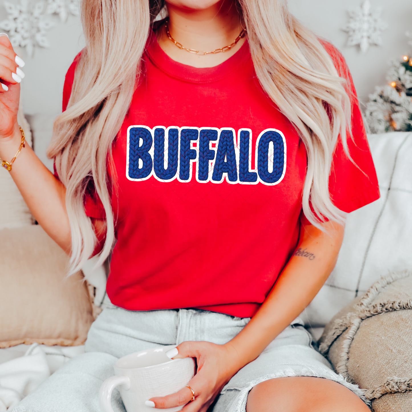 Buffalo Faux Blue Yarn Crochet T-Shirt or Sweatshirt