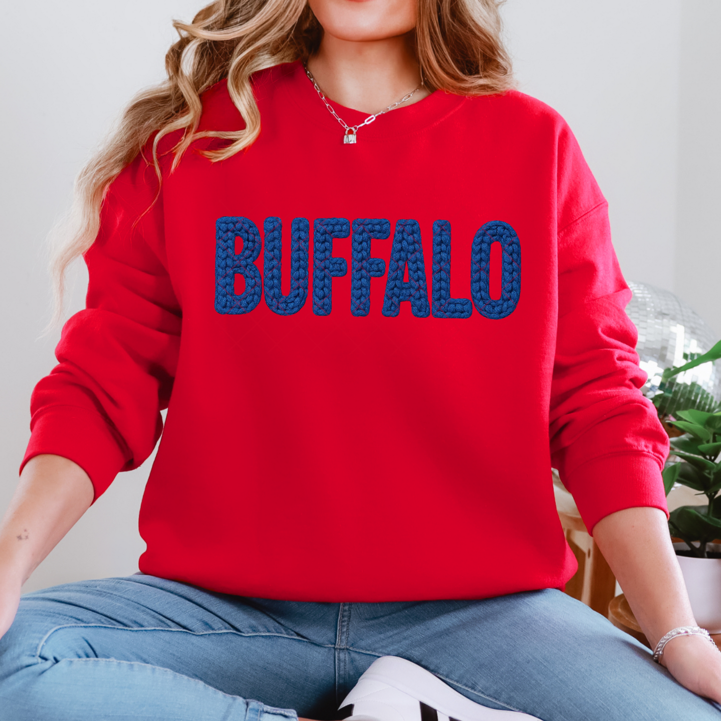 Buffalo Faux Blue Yarn Crochet T-Shirt or Sweatshirt
