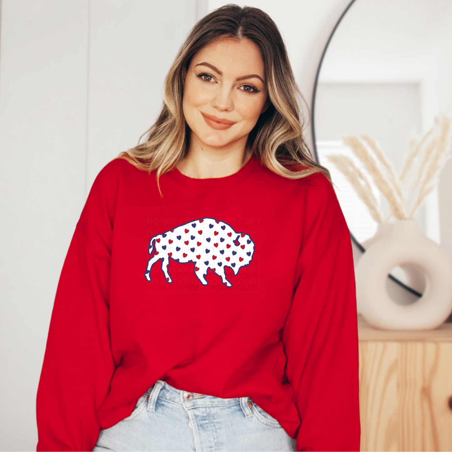 Buffalo Red and Blue Hearts Valentine Sweatshirt