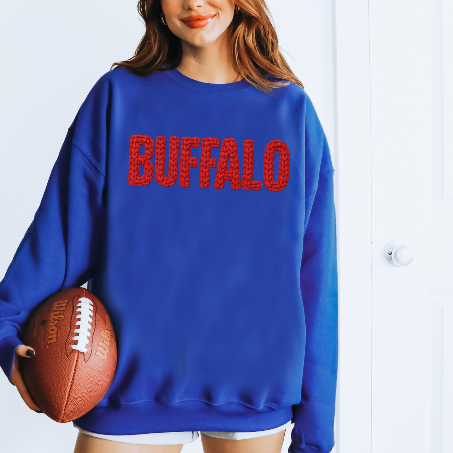 Buffalo Faux Red Yarn Crochet T-Shirt or Sweatshirt