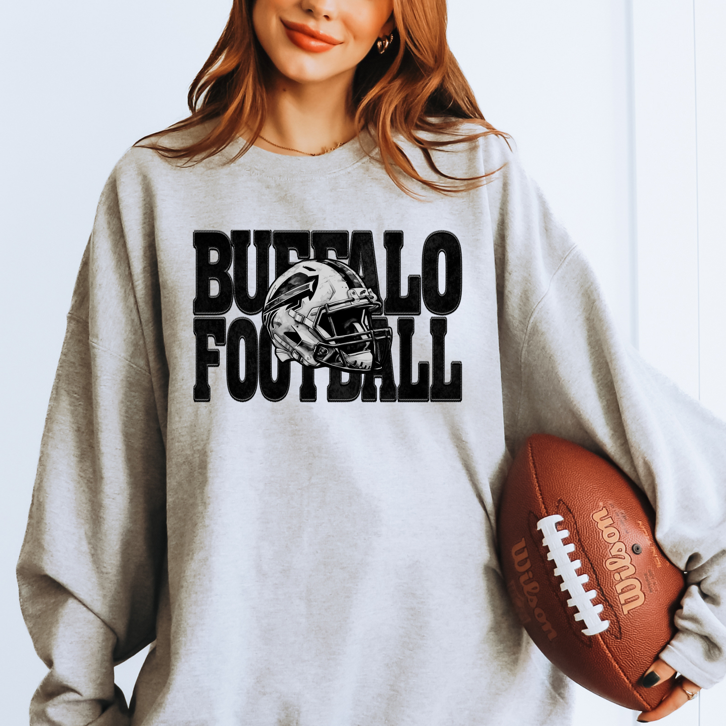 Buffalo Football Faux Embroidery Helmet T-shirt or Sweatshirt