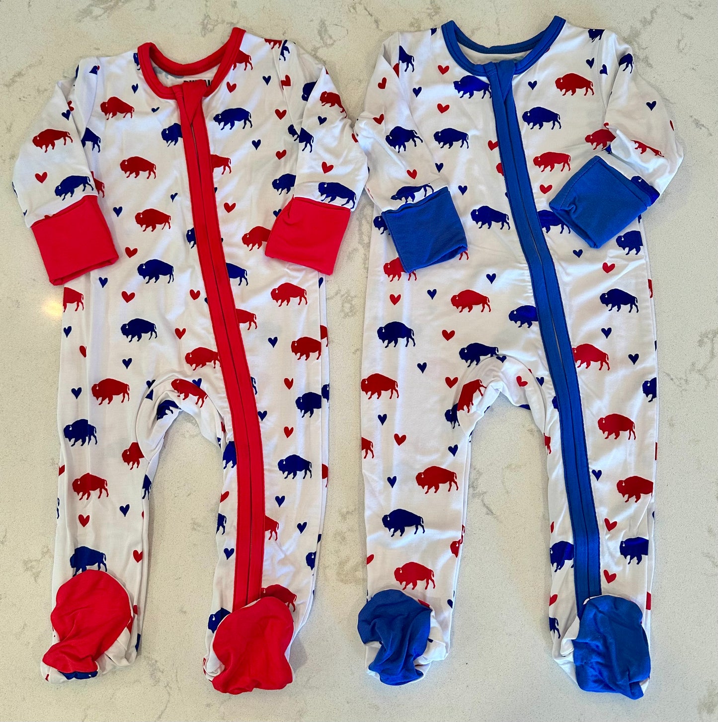 Buffalo Love Baby Romper, Blue or Red