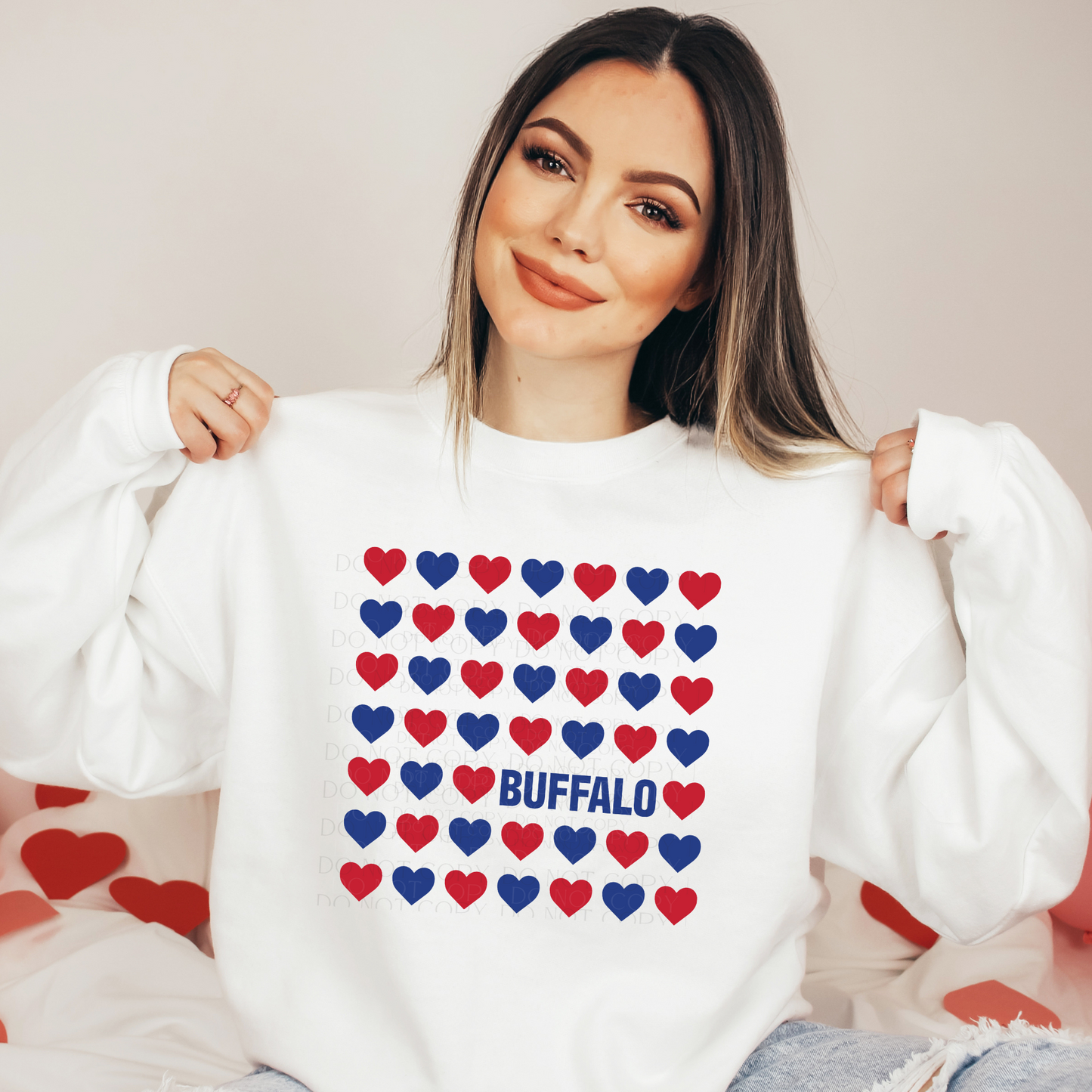 Red and Blue Hearts Buffalo Valentine Sweatshirt