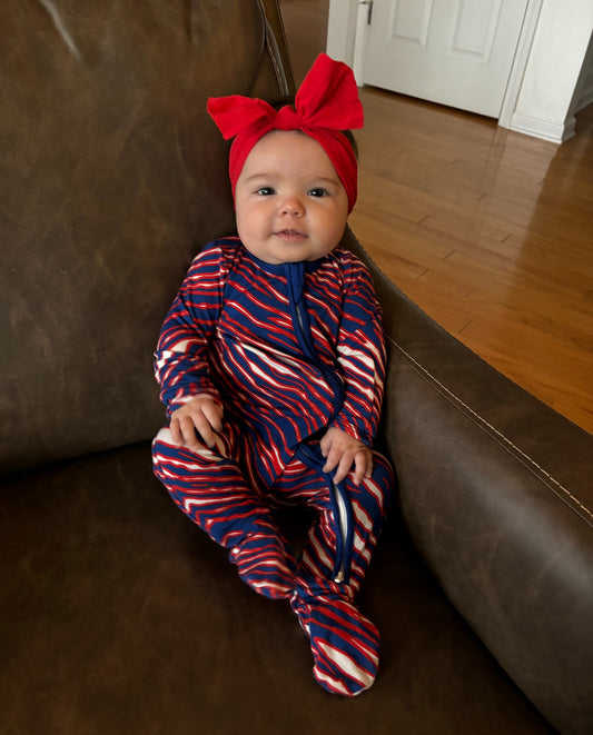 Baby Pajama Red White Blue Stripe Print Buffalo