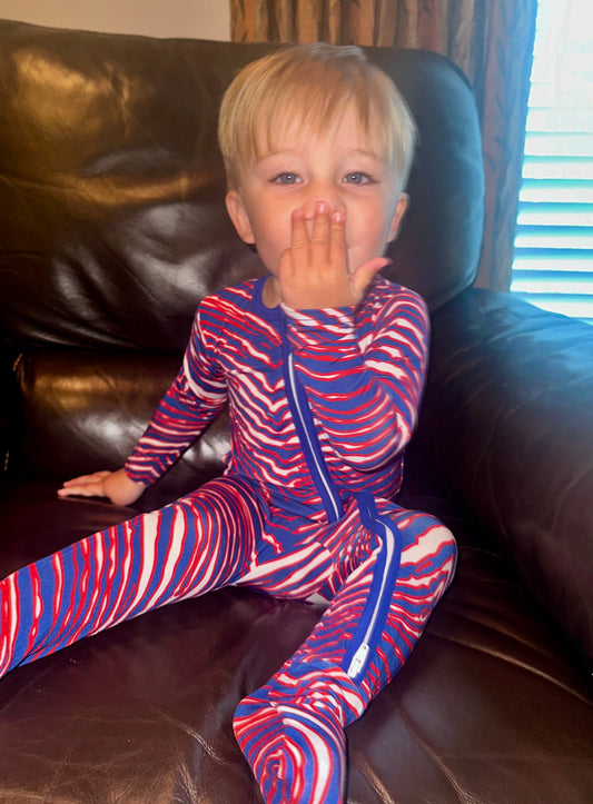 Baby Pajama Red White Blue Stripe Print Buffalo