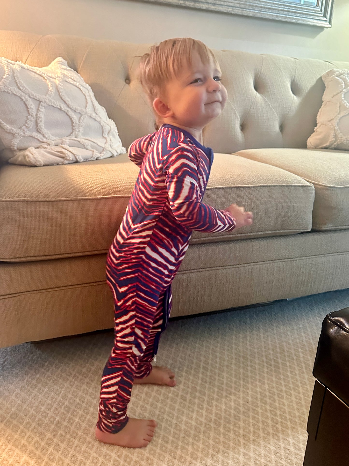 Baby Pajama Red White Blue Stripe Print Buffalo