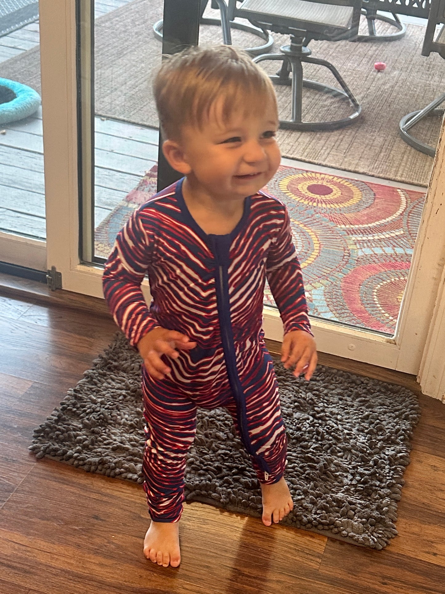 Baby Pajama Red White Blue Stripe Print Buffalo