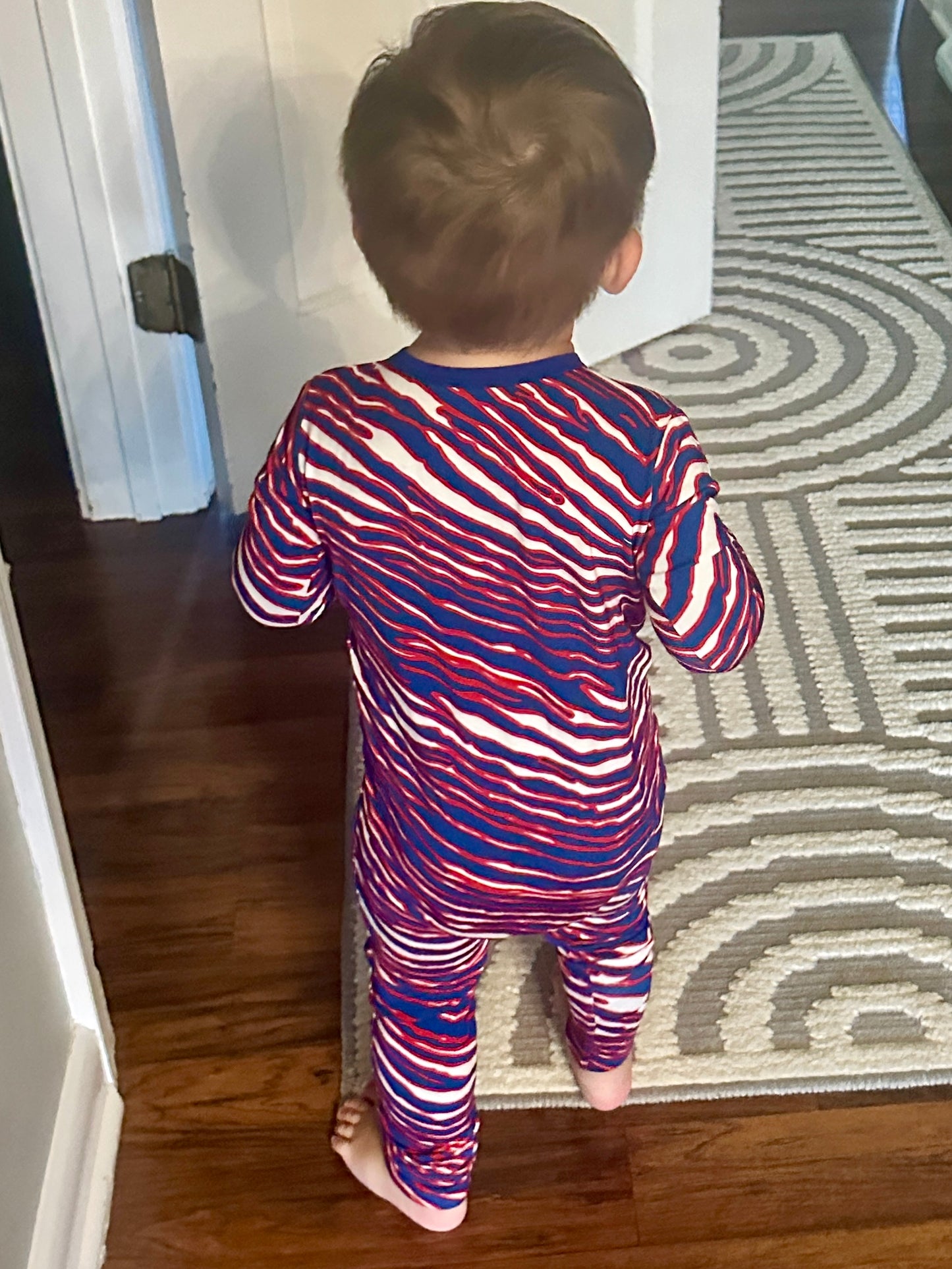 Baby Pajama Red White Blue Stripe Print Buffalo