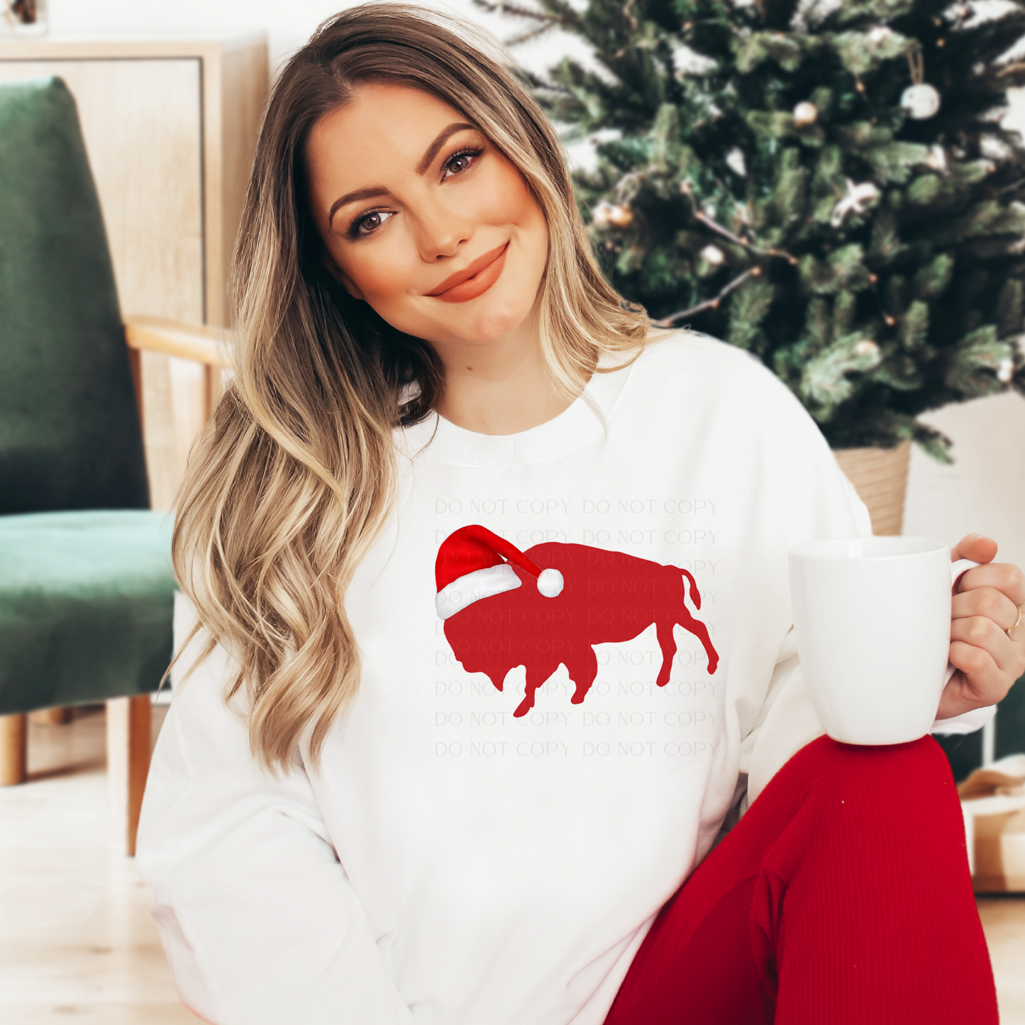 Red Buffalo with Santa Hat Sweatshirt