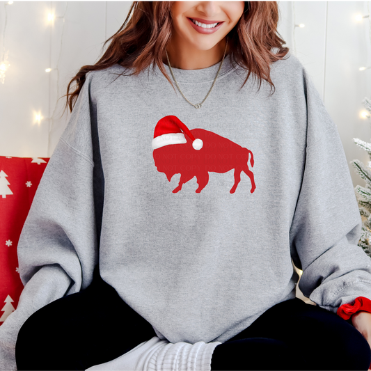 Red Buffalo with Santa Hat Sweatshirt