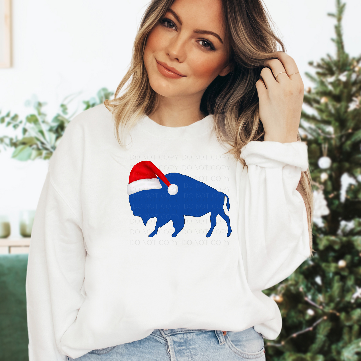 Blue Buffalo with Santa Hat Sweatshirt