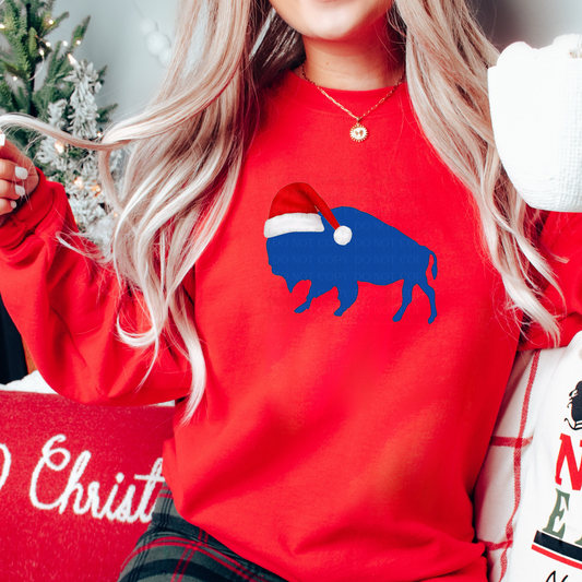 Blue Buffalo with Santa Hat Sweatshirt