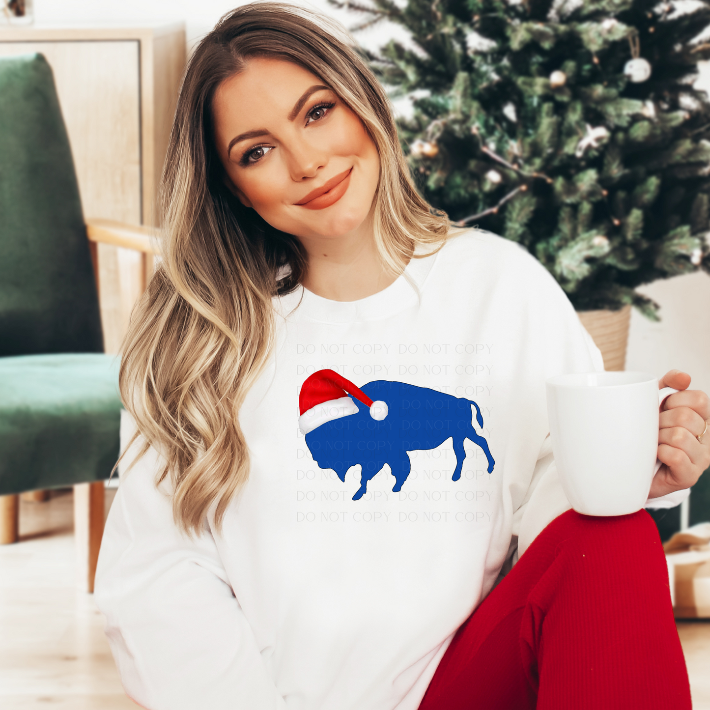 Blue Buffalo with Santa Hat Sweatshirt