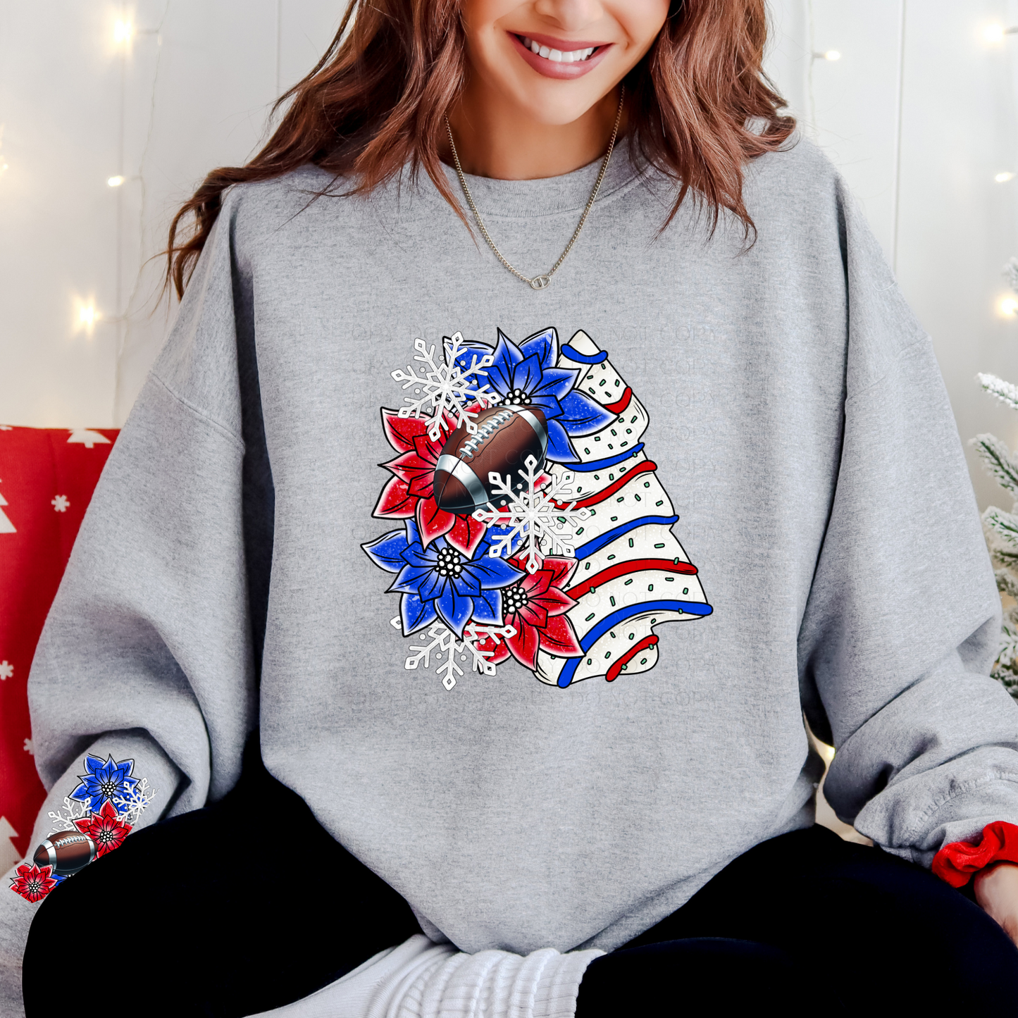 Christmas Tree Cake Buffalo Football with Sleeve Design Sweatshirt