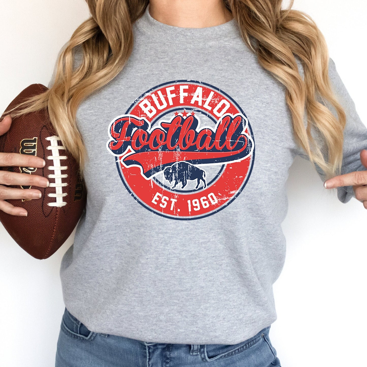 Buffalo Football Round Logo Vintage Distressed T-Shirt or Sweatshirt