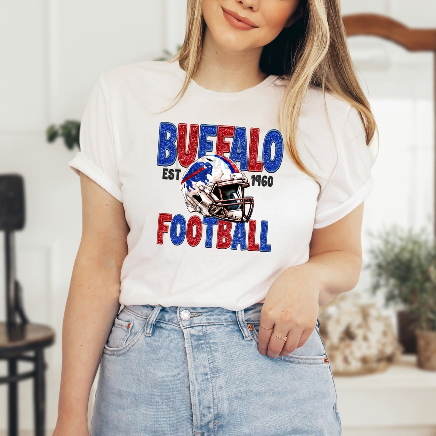 Sequin Faux Embroidery Buffalo Football T-Shirt or Sweatshirt