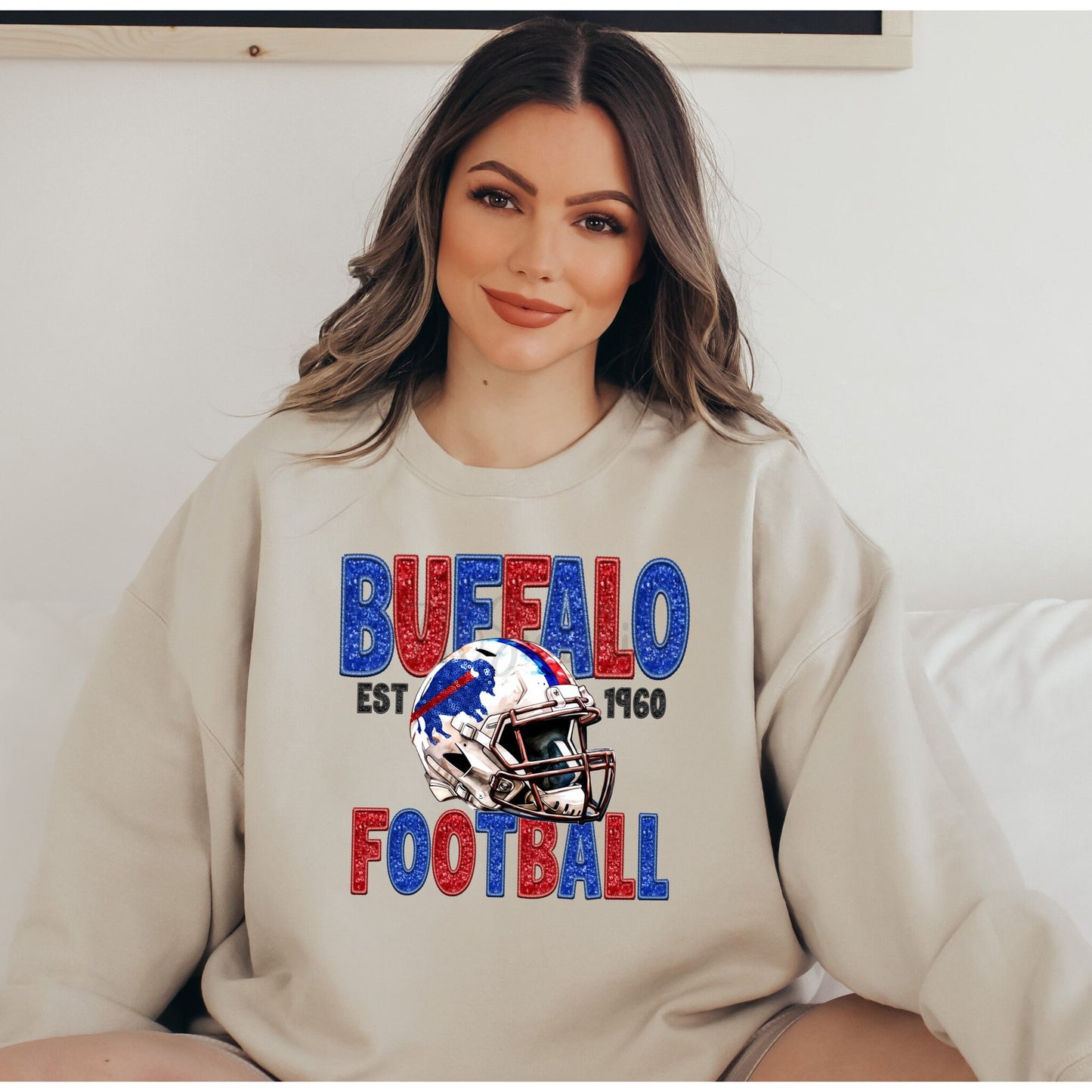 Sequin Faux Embroidery Buffalo Football T-Shirt or Sweatshirt