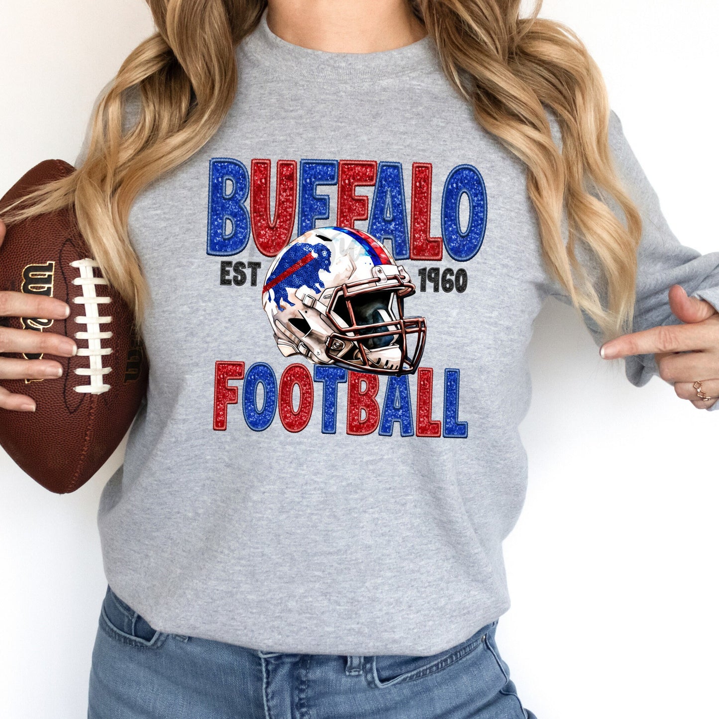 Sequin Faux Embroidery Buffalo Football T-Shirt or Sweatshirt