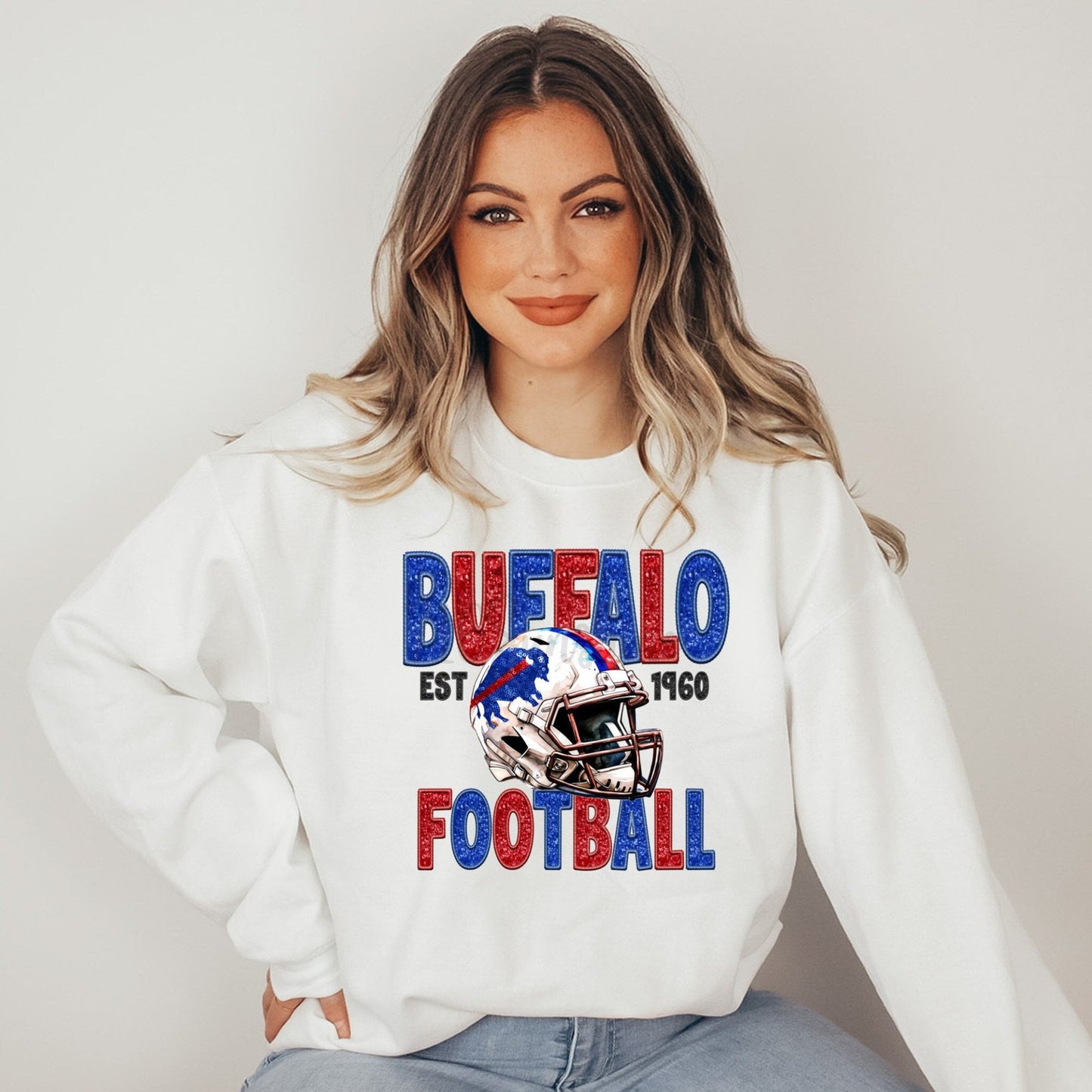 Sequin Faux Embroidery Buffalo Football T-Shirt or Sweatshirt