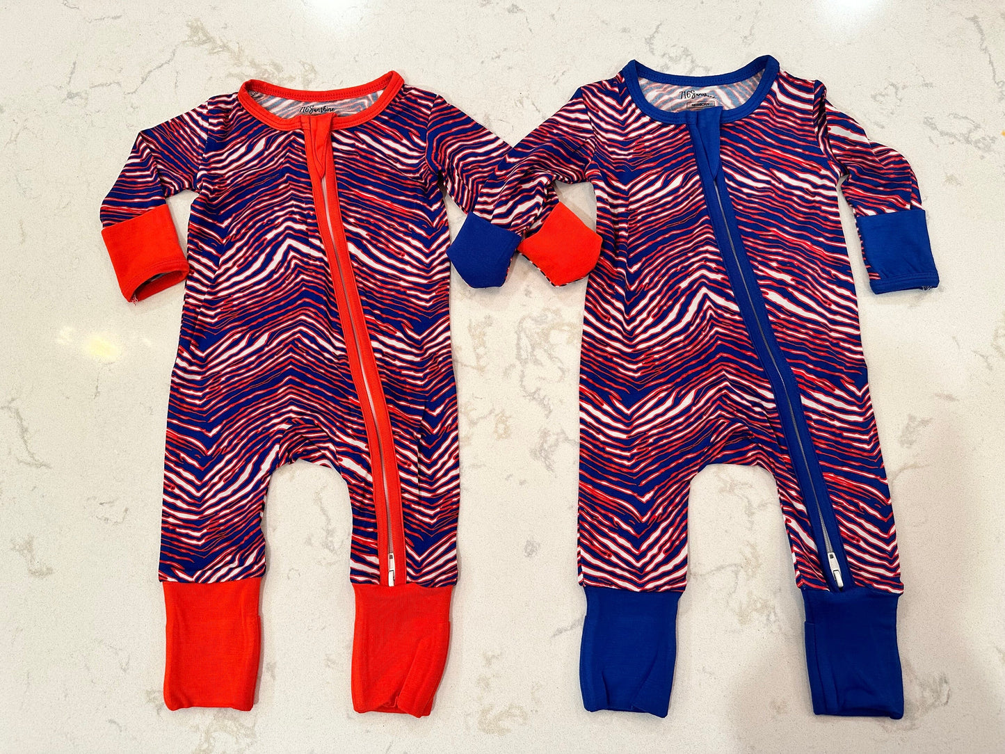 Blue or Red Baby Romper Infant Pajama Red White Blue Stripe Buffalo Football