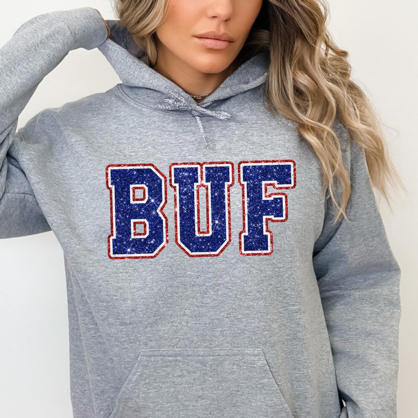 BUF Faux Glitter, Sequins-look, Sparkle Design Buffalo Football T-Shirt or Sweatshirt